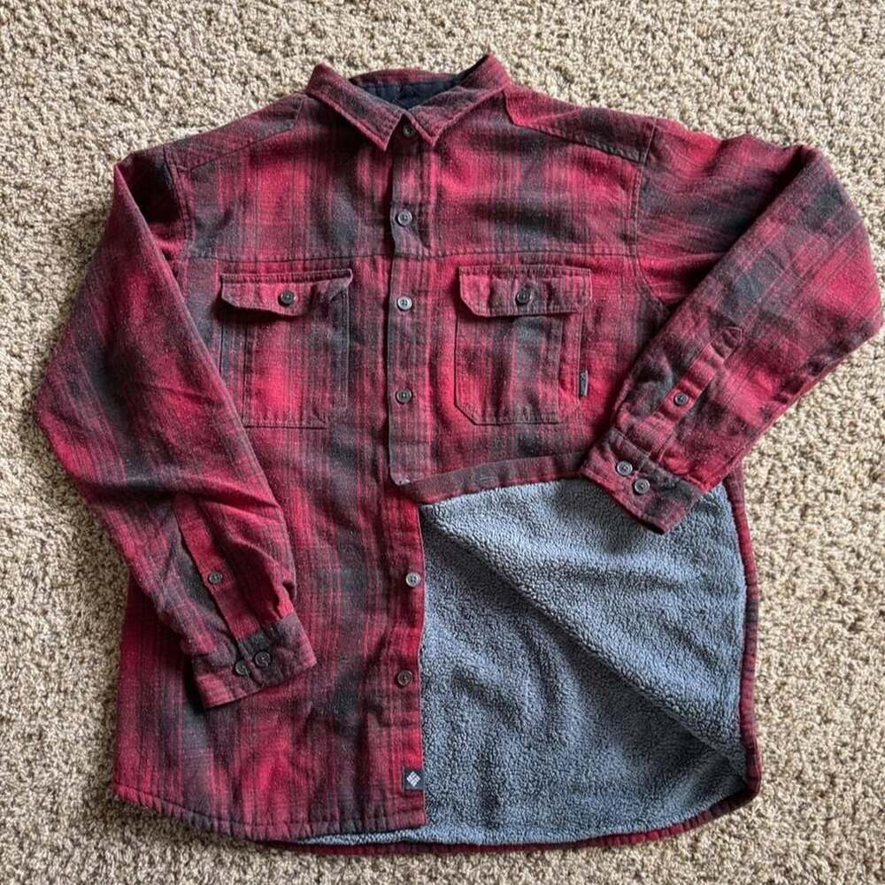Columbia Sportswear Flannel Shirt Size XL Red Black Plaid Fleece Lined